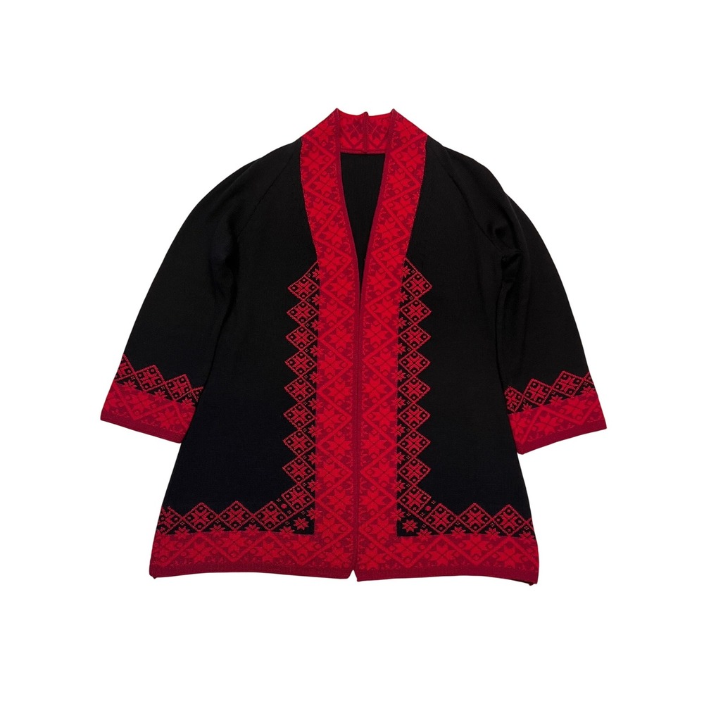 Dale of Norway Black Red 100% Pure Wool Nordic Fair Isle Luxury Open Cardigan XL